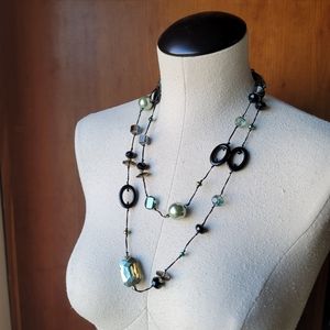 Premier Designs Emerald Isle Beaded Necklace Black Green Crystal Iridescent